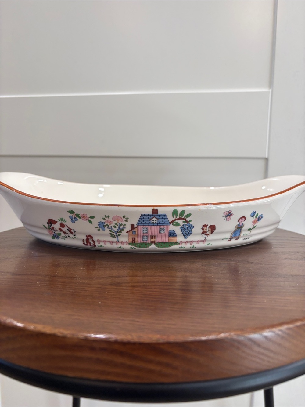 βCountry Homeβ White Ceramic Serving Dish with Country Cottage Motif